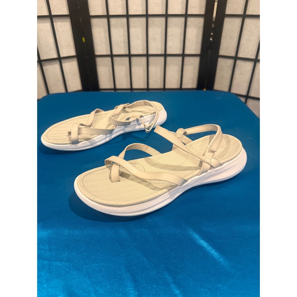 Lands' End Women's Strappy Sandals Cream Comfort Casual Summer Size 8